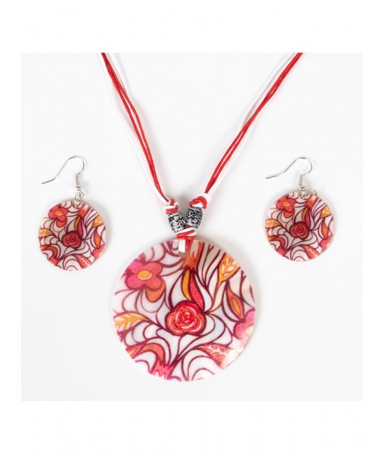 Fashion Flower Print Necklace and Earrings Set